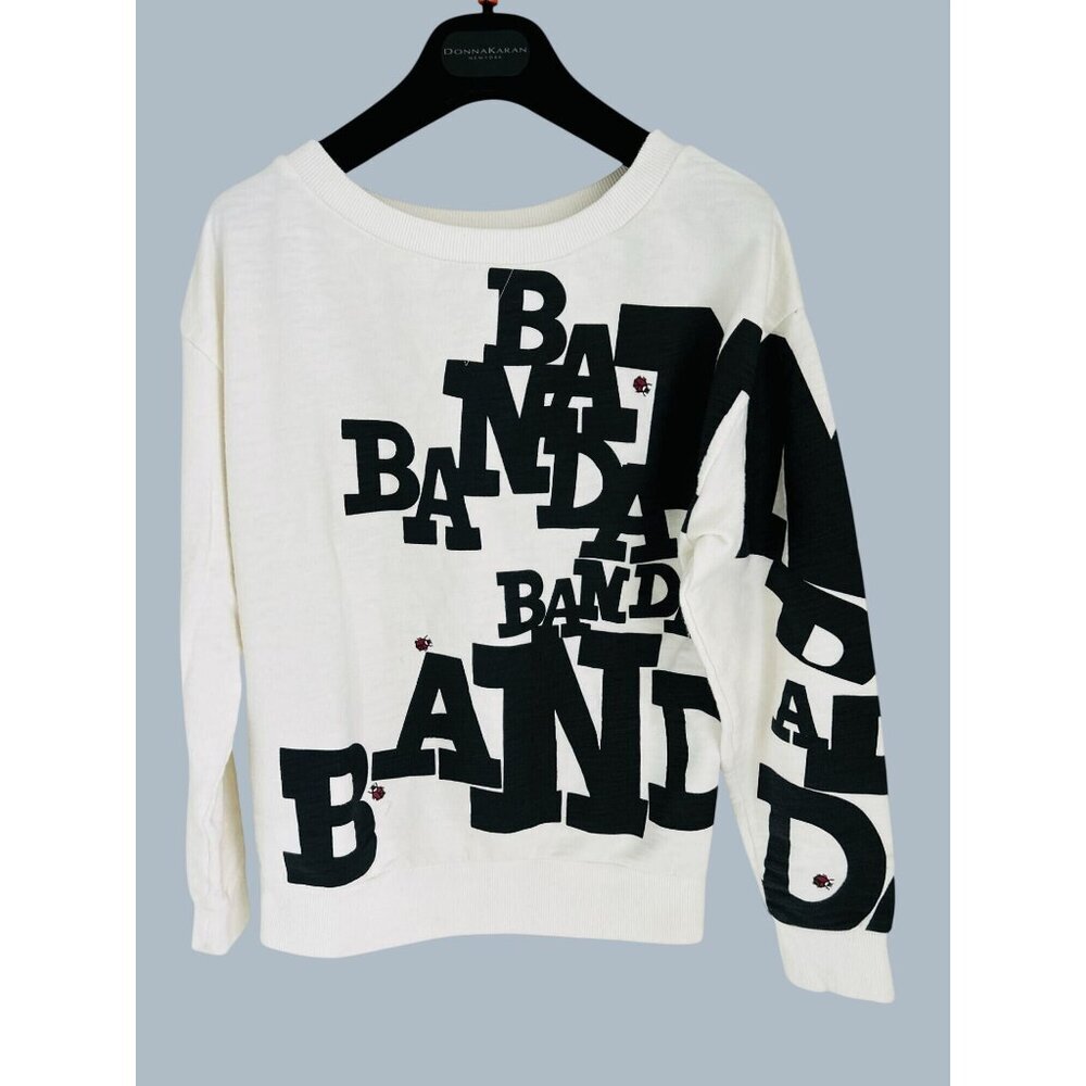 BAND OF OUTSIDERS Terry Cotton Sweatshirt Large Print in Black & White Size 2